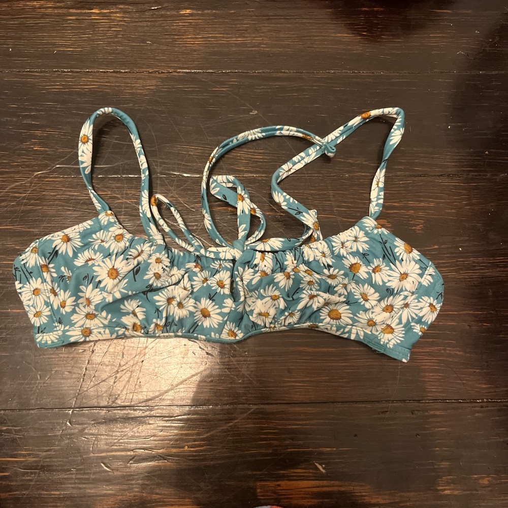 Xhilaration Teal and White Floral Bikini Top